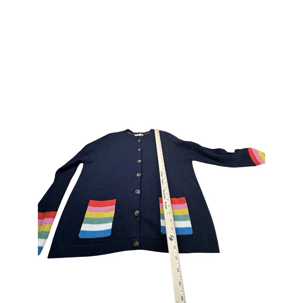 Boden Cardigan Sweater Womens 14 Navy Rainbow Stripe Wool Cashmere Pockets - Picture 4 of 10